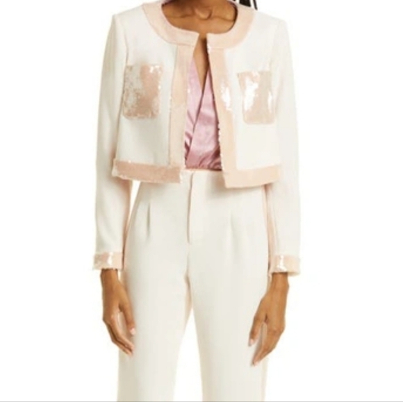 CINQ A SEPT Blush Pink Rina Sequin CroppedBlazer 10